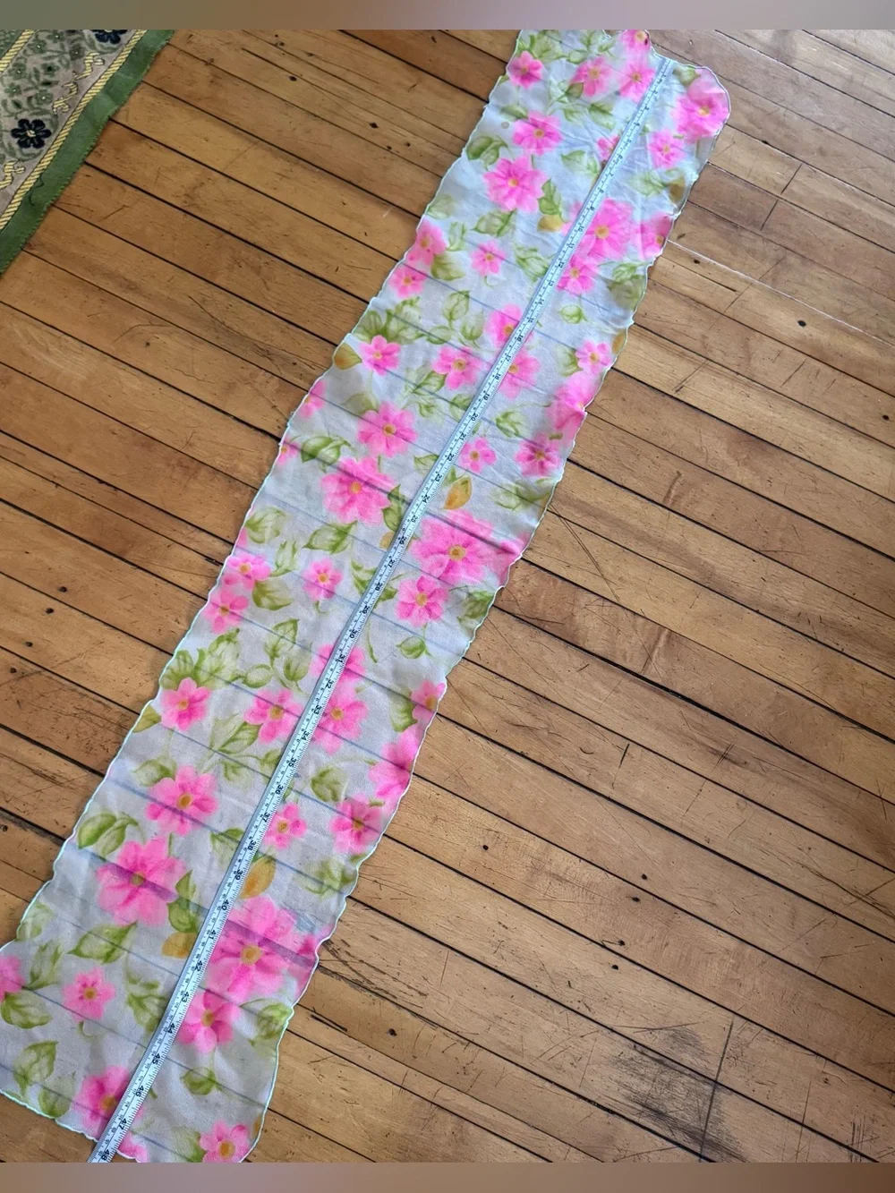 Sheer vintage bright pink white floral long scarf